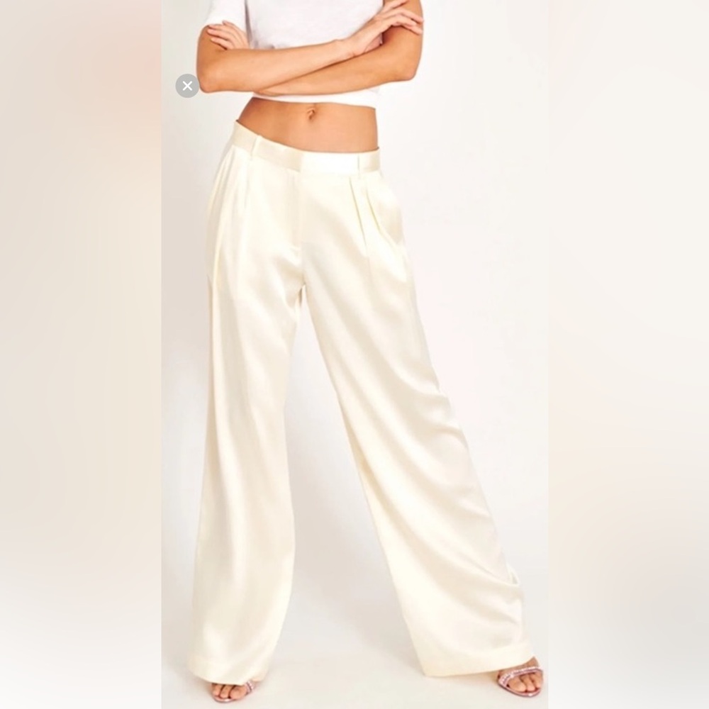 LoveShackFancy Ivory Satin Trousers